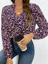 Frenchy Ditsy Floral Print Notched Neckline Blouse